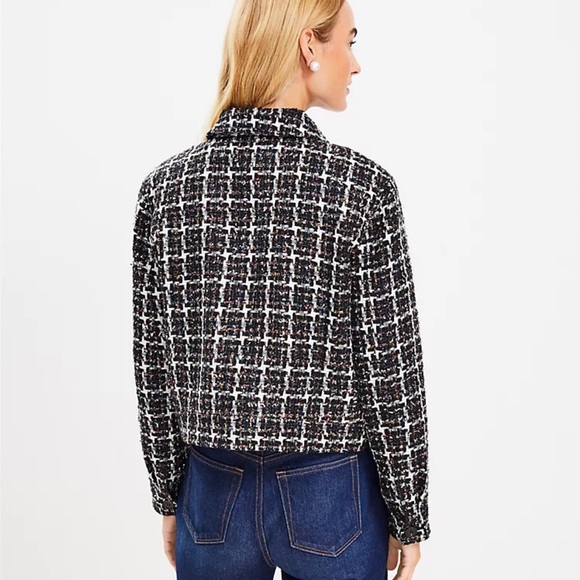 LOFT Size Extra Small Petite Shimmer Tweed Cropped Shirt Jacket/Blazer - Picture 2 of 6